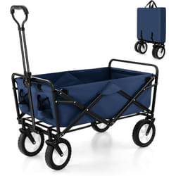 Costway - Chariot de Plage Pliable 82 l, Chariot de Transport avec Poignée Réglable et Porte-Boissons Charge 68 kg, Chariot Utilitaire Extérieur pour