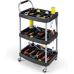 Chariot Servante d'Atelier à 3 Niveaux avec Roues Universelles, Chariot à Outils Roulant Séparateur Multiple Poignée en Éponge Charge 45KG, 59 x 45 x