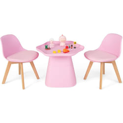 Costway - Table Enfant et 2 Chaises en Bois avec Dossier Ergonomique & Coussin, Table Enfant en Forme Fleur avec Conception Concave, Charge 50kg pour
