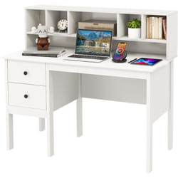 Costway - Bureau d'ordinateur 60 x 120 cm, Table de Travail avec Étagères 5 Compartiments et 2 Tiroirs de Rangement, Poste de Travail Informatique en