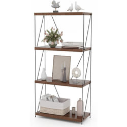 Costway - Bibliothèque Étagère à 4 Niveaux, Bibliothèque Cadre en Métal, Étagère de Rangement Style Industriel, pour Salon, Chambre, Bureau, Cuisine,
