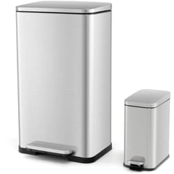 Costway - Poubelle Cuisine en Acier Inox 40L + 6L, Poubelles à Pédale Amortisseur, Seaux Détachables, Anti-Empreintes, Couvercles Fermeture Douce