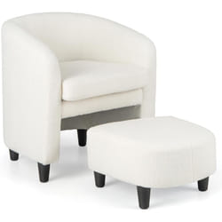 Costway - Fauteuil de Salon en Tissu Bouclette avec Repose-Pieds, Fauteuil Rembourré en Forme de Tonneau avec Cadre en Bois Massif, Fauteuil