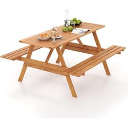Ensemble Table de Pique-Nique avec 2 Bancs Intégrés, Ensemble de Jardin en Bois Dur pour 6 Personnes Table Charge 70KG, pour Jardin Piscine, 150 x