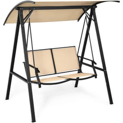 Costway - Balancelle d'Extérieur à 2 Places, Balançoire de Porche avec Auvent Réglable et Coussin Amovible, Balancelle Extérieure avec Cadre en