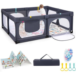Costway - Grand Parc pour Bébé avec 50 Balles Océaniques, Clôture pour Tout-Petits avec 4 Anneaux à Main, Centre d'Activités pour Bébé avec Tapis