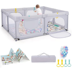 Costway - Grand Parc pour Bébé avec 50 Balles Océaniques, Clôture pour Tout-Petits avec 4 Anneaux à Main, Centre d'Activités pour Bébé avec Tapis
