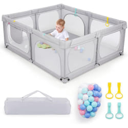 Costway - Grand Parc pour Bébé avec 50 Balles Océaniques, Clôture pour Tout-Petits avec 4 Anneaux à Main, Centre d'Activités pour Bébé avec Maille