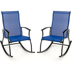 COSTWAY Lot de 2 Chaises de Jardin à Bascule avec Siège en Tissu Respirant et Cadre en Métal, Chaises Berçantes d'Extérieur à Dossier Haut, pour