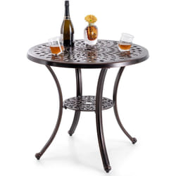Costway - Table de Jardin Ronde 79 cm en Fonte d'Aluminium, Table d'Appoint d'Extérieur avec Trou pour Parasol Repose-Pieds Réglables, pour Patio