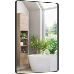 Costway - Miroir de Salle de Bain avec Film Antidéflagrant, Miroir Mural Rectangulaire à Coins Arrondis, Miroir de Courtoisie avec Cadre Métallique,