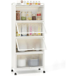 COSTWAY Armoire Cuisine 5 Niveaux, Étagère Cuisine 4 Portes PC Escamotables avec 4 roulettes, Étagère Micro-Ondes pour Salle à Manger, Salon, 60 x 32