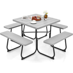 Ensemble Table de Pique-Nique avec 4 Bancs Intégrés, Ensemble de Jardin Table de Pique-Nique Carrée 135KG Trou pour Parasol, pour Jardin Piscine, 170