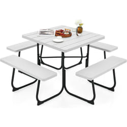 Ensemble Table de Pique-Nique avec 4 Bancs Intégrés, Ensemble de Jardin Table de Pique-Nique Carrée 135KG Trou pour Parasol, pour Jardin Piscine, 170