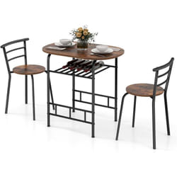 Table de Cuisine avec Chaise pour 2 Personnes, Table Cuisine Petit Espace avec Porte-Bouteilles, Table à Manger Ronde Cadre en Métal pour Bistro,