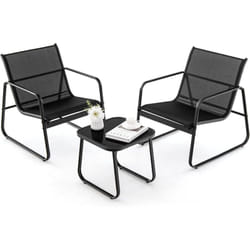 Salon de Jardin 3 Pcs Tissu Respirant et Cadre Métallique Charge 150KG, Ensemble de Meubles de Patio avec Table en Verre Trempé, pour Cour Arrière