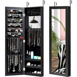 Costway - Armoire à Bijoux Murale/Suspendue 2 en 1 avec Miroir Antidéflagrant, Organisateur à Bijoux avec Espace de Rangement, Fermeture Magnétique,