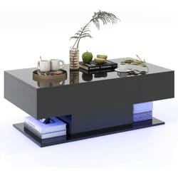 Costway - Table Basse Salon 2 Tiroirs, Table de Salon avec 20 Lumières led, 22 Modes Dynamiques, Télécommande, Compartiment sous Table, Base