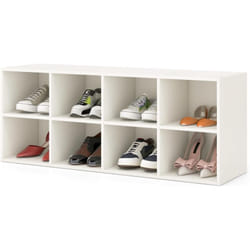 Banc à Chaussures 8 Compartiments, Rangement Chaussure Charge 230kg, Banc Bout de Lit, Bibliothèques Meuble de Rangement, Blanc