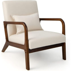 Costway - Fauteuil de Salon 1 Place, Fauteuil Relax Rembourré avec Coussin Lombaire, Cadre en Bois Massif de Caoutchouc & Patins Antidérapants,