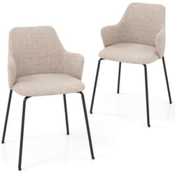 Chaises de Salle à Manger Lot de 2, Chaise Salon Rembourrée en Tissu, Dossier Courbé, Accoudoirs, pour Salle à Manger, Cuisine, Salon - Costway