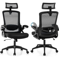 COSTWAY Chaise de Bureau Ergonomique, Chaise Pivotante avec Soutien Lombaire Ajustable & Dossier Basculant en Maille, Chaise d’Ordinateur avec