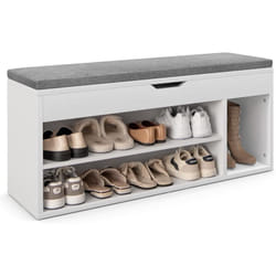 Costway - Banc à Chaussures Rembourré, 3 Compartiments & Rangement Caché, Étagère à Chaussure en Bois, Meuble de Rangement pour Salon, Entrée,