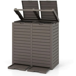 Costway - Poubelle Exterieur 235L, Poubelle de Jardin avec Couvercle et 2 Plateaux Extractiblex, Cerclage, Poubelle Tri Selectif 2 x 118L Étanche