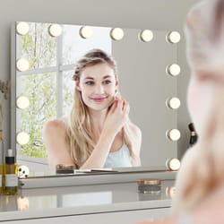 Costway - Miroir Maquillage Lumineux 50 x 43 cm, Miroir led 14 Lumières, Miroir Hollywood avec Contrôle Tactile et 3 Modes d'Eclairage Réglable,