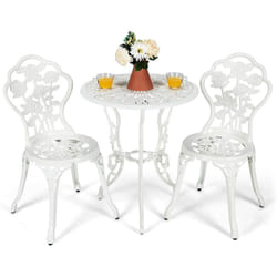 Costway - Salon de Jardin 3Pcs en Fonte Aluminium, Ensemble 2 Chaises et 1 Table Ronde Style Antique avec Motif Rose Chaise Charge 150 kg, pour