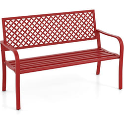 Costway - Banc de Jardin à 2 Places, Banc d'Extérieur avec Cadre en Acier et Accoudoirs Incurvé, Chaise de Patio avec Dossier Ajouré & Siège à