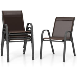 Costway - Lot de 4 Chaises de Jardin Exterieures avec Cadre en Métal, Chaise de Salle à Manger Empilable en Tissu Respirant, Fauteuil d'Extérieur