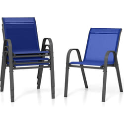 Costway - Lot de 4 Chaises de Jardin Exterieures avec Cadre en Métal, Chaise de Salle à Manger Empilable en Tissu Respirant, Fauteuil d'Extérieur