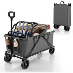 Costway - Chariot de Plage Pliable 170 l, Chariot de Transport avec Guidon Réglable et Poche de Rangement Porte-Bouteilles, Chariot Utilitaire