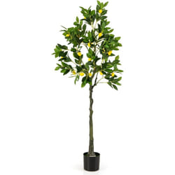 Costway - Plante Artificielle avec Pot Rempli de Ciment, Citronnier Artificiel avec Plante Verte Tronc Réaliste Mousse Simulée, Fausse Arbre
