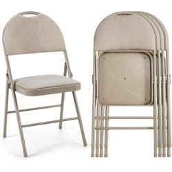 Lot de 4 Chaises Pliantes Rembourrées, Chaises Pliables Portables avec Dossier Recouvert de Tissu, Cadre en Métal Solide, Patins Antidérapants, pour