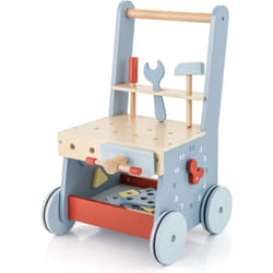 COSTWAY 2 en 1 Chariot de Marche Bébé en Bois avec Horloge & 3 Blocs & 10 Accessoires, Marcheur D'Apprentissage Bébé avec Poignée Lisse & 4 Roues,