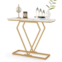Console Entree Or, Console Meuble Marbre, Design Géométrique Moderne, Cadre en Métal Doré, Kit Anti-Basculement Inclus, pour Entrée, Couloir, Salon