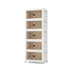 Boîte Rangement Plastique316L, 5 Caisses Pliables avec Couvercles et 4 Roulettes, Boite de Rangement Empilable pour Vêtement, Livres, Jouets, Caisse