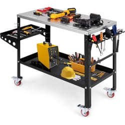 Costway - Table de Soudure Roulant 92 x 46 cm, Établi de Soudage avec 8 Trous pour Outils Trous de Fixation de 1,6 cm 2 Supports de Buses de Soudage,