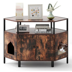 Meuble Litière 2 en 1 pour Chat en Bois, Maison de Toilette à Double Porte et Pieds en Métal, Meuble Cache Litiere 105 × 50 × 73 CM, Marron