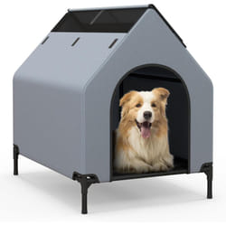 Costway - Niche pour Chien Exteriéur Intérieur 91 cm, Chenil pour Petite Chien 2 en 1, Fenêtre Ventilée, Housse Amovible, Lit pour Chien, Tissu
