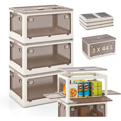 Costway - Boîte Rangement Plastique 132L, 3 Caisses Rangement Pliables avec Petite Roulettes, 5 Côtés Rabattables, Bac Plastique avec Couvercle pour