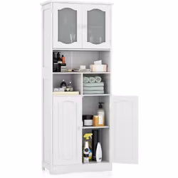 À propos de cet article 【Portes en Verre Givré】Cette armoire haute dotée de 2 portes en verre trempé givré peut améliorer la ...