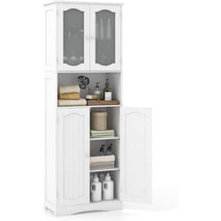 Costway - Meuble de Salle de Bain à 4 Portes et 1 Grand Compartiment Ouverte, Armoire Haute avec Porte en Verre Dépoli, Colonne Salle de Bain, pour