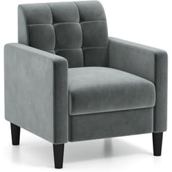 Costway - Fauteuil de Salon en Velours 1 Personne, Style Scandinave, Canapé 1 Place avec avec Dossier Capitonné, Chaise d'Appoint Rembourré Gris