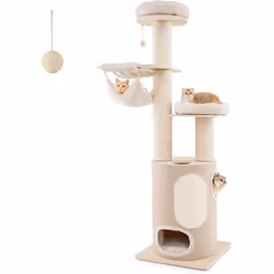 À propos de cet article 【Condo pour Chat Distinctif】Cet arbre à chat en bois de 187 cm de haut comprend un condo à 2 étages a ...