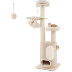 Costway - Arbre à Chat xxl 187 cm, Tour Chat Griffoir avec 4 Trous, 2 Poteaux à Griffer ɸ14.2 cm, Tour pour Chat Interieur avec 2 Plateformes, Natruel