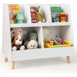Costway - Bibliothèque Enfant à 2 Niveaux avec 5 Cubes, Étagère à Livres en Bois avec Kits Anti-basculement, Coffre à Jouets pour Enfant pour Salle