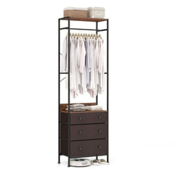 Costway - Portant à Vêtements avec Tiroirs, Commode et Penderie Autoportante, Tringle de Suspension à 3 Positions, pour l'Entrée, Vestiaire, Marron